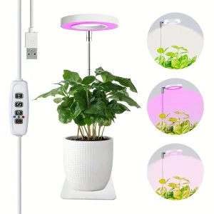 Full Spectrum LED Ring Grow Light – USB-Powered with Adjustable Height & Brightness, 3 Colour Modes, 3/9/12H Timer